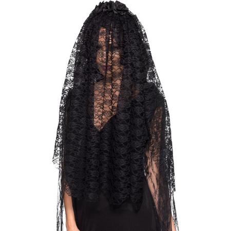 SMIFFYS - Lange zwarte weduwe sluier voor volwassenen - Accessoires > Haar accessoire